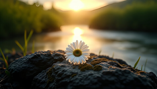 Fresh white daisy in natural sunlight