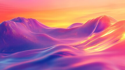 Abstract landscape with vibrant purple and orange flowing peaks