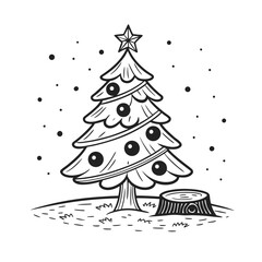 Christmas tree illustration with star and snow