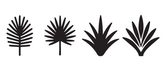 Stylized botanical plant leaf icons set tropical design elements.