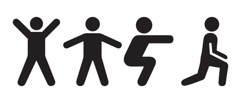 Dynamic human stick figure workout icons for fitness and wellness.