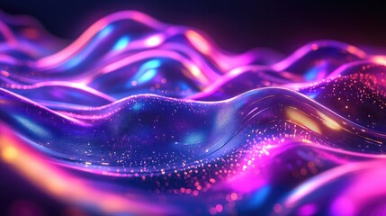 Glowing purple and blue wave particles creating digital data flow