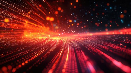 Abstract data flow moving through digital space with light particles