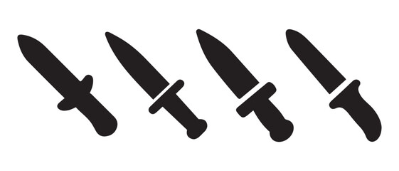 Line art set of four dagger icons, representing weapon and danger.