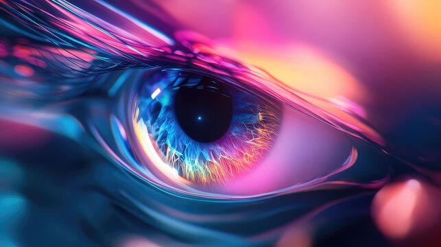Macro human eye with futuristic digital vibrant colors