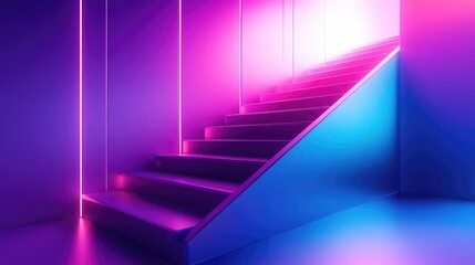 Obraz premium Futuristic stairs illuminated with vibrant neon lights