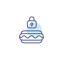 Hot dog and lock. Protected recipe. Pixel perfect, editable stroke vector icon