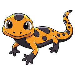 Cartoon Yellow Salamander Vector, Black Spot , Cute Amphibian on White Background
