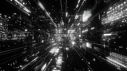 Digital data stream moving through abstract cyberspace matrix