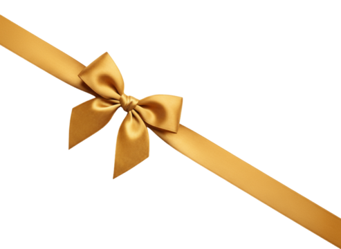 Gold Diagonal Ribbon with Bow (PNG, Transparent Background)