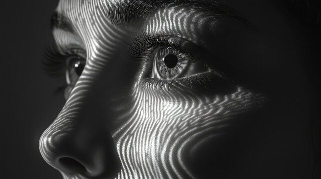 Woman's face with biometric scanning light pattern - Powered by Adobe