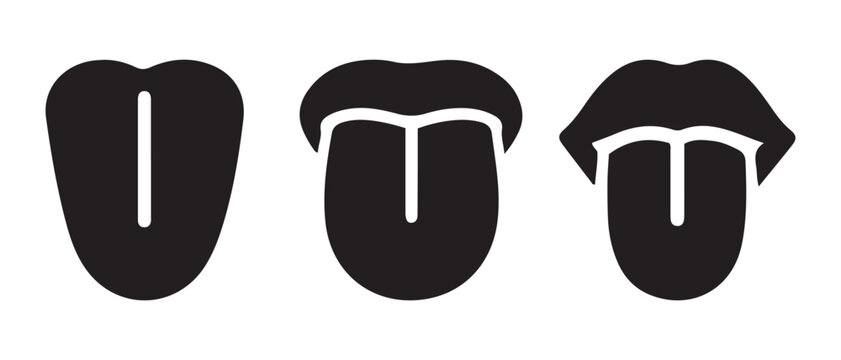 Human tongue vector icons representing taste, speech and oral health.