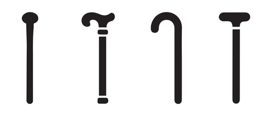 Set of four walking sticks, different styles for mobility aid.