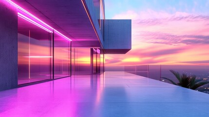 Obraz premium Modern luxury architecture with glowing neon lighting