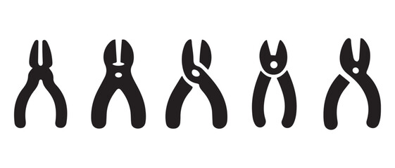 Variety of hand pliers tools icons for general repair and craft.