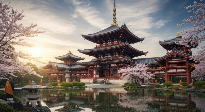 Serenity at Byodo-in Temple: A Harmonious Blend of Nature and Architectural Splendor - Powered by Adobe