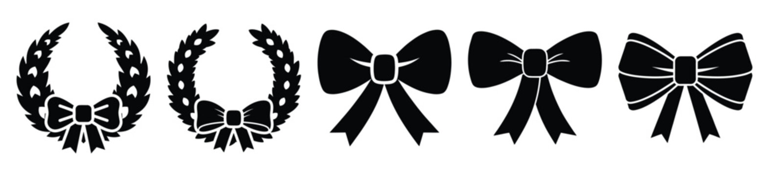 wreath bow vector design with black silhouette and white background
