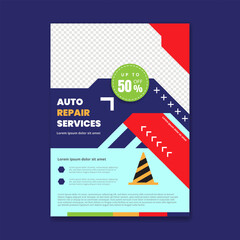 Auto mechanic care repair and car rent service flyer or poster