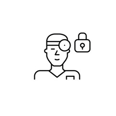 Ear nose throat doctor and lock. Protected patient data, secure consultations. Pixel perfect, editable stroke vector icon