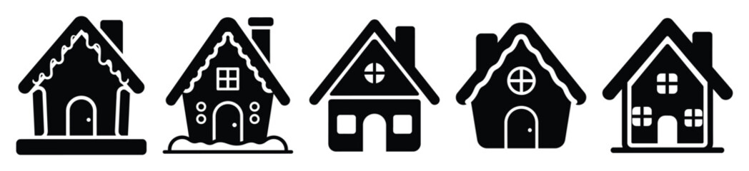 gingerbread house vector design with black silhouette and white background
