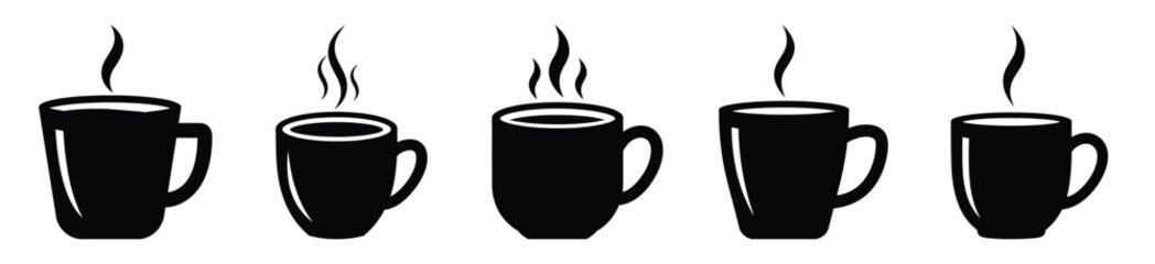 hot cocoa mug vector design with black silhouette and white background