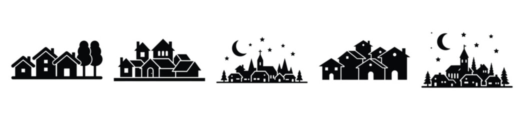 night village vector design with black silhouette and white background