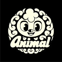Cute animal mascot inside a round hand-drawn logo