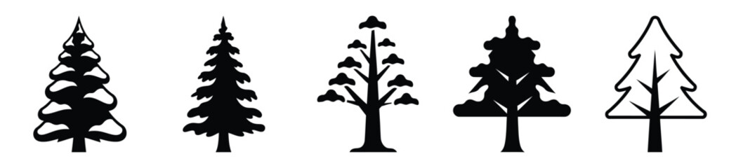 snowy forest tree vector design with black silhouette and white background