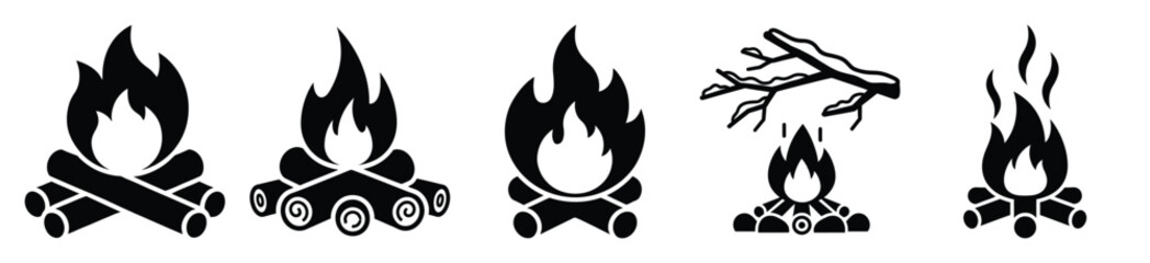 winter campfire vector design with black silhouette and white background