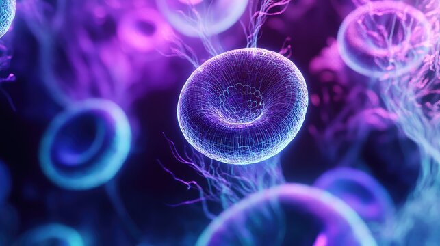 Microscopic blood cells flowing in human bloodstream - Powered by Adobe