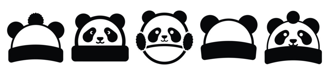 winter panda hat vector design with black silhouette and white background © Pallobroy
