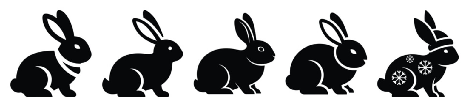 winter rabbit vector design with black silhouette and white background
