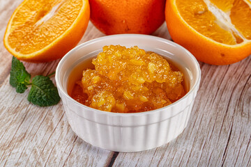 Sweet orange jam in the bowl