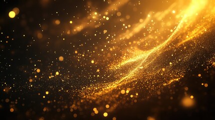 Obraz premium Golden sparkling dust particles flowing on dark background