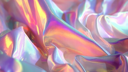 Iridescent holographic fabric texture with flowing pastel colors