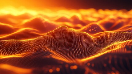 Digital data network connecting glowing orange waves