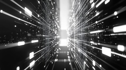 Digital data stream flowing through network grid