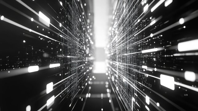 Digital data stream flowing through network grid - Powered by Adobe