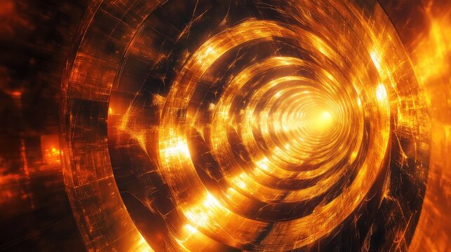 Abstract glowing tunnel creating infinite spiral light effect