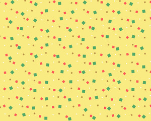 Seamless Christmas Confetti Pattern Background Retro Holiday wrapping paper with Red, Green and Yellow Squares