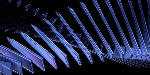 Abstract dark background, futuristic glass structure, 3d render