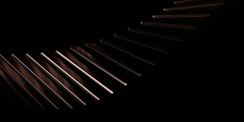 Abstract structure of gold shapes on a black background, 3d render