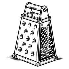 Isolated retro style grater shows sharp edges and four sided grating surface