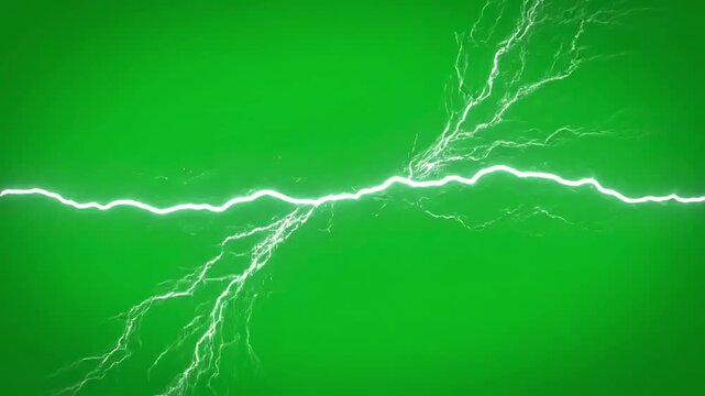 Green Screen video footage of lightning animation strikes on background scene 3 with distortion, overlay, glitch, static noise, scan lines black background, 4k animated loop