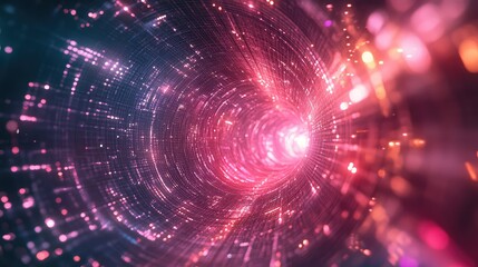 Digital data flowing through abstract light tunnel network