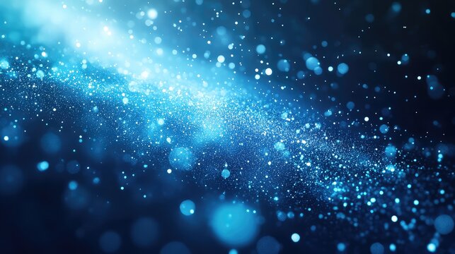 Blue glitter particles stream developing bokeh background - Powered by Adobe