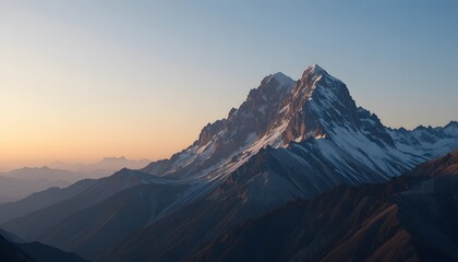 Majestic Sunrise Over Snow-Capped Mountain Peaks in Serene Landscape