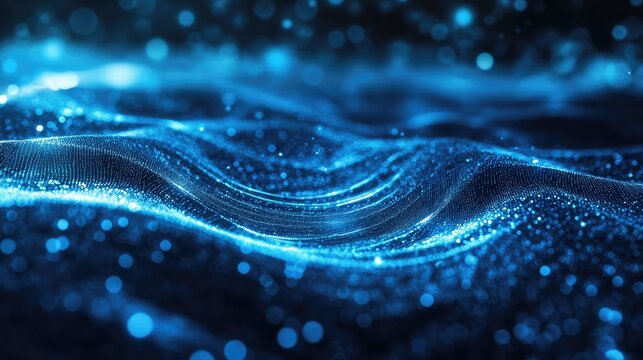 Abstract blue digital wave particles flowing technology background - Powered by Adobe