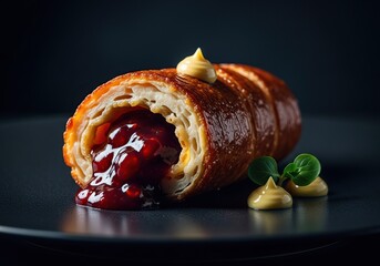 Exquisite pastry filled with jam and cream for culinary presentations