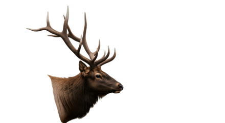 Majestic Elk Head with Impressive Antlers Isolated on White.